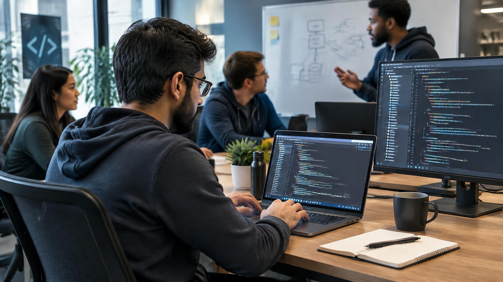 programmer coding at desk